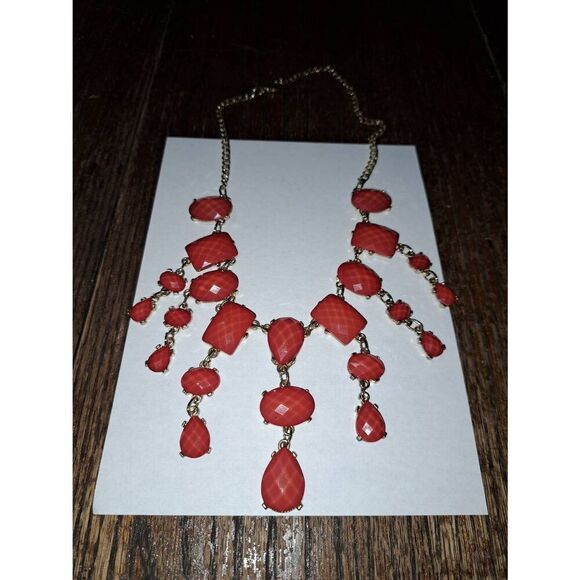 Coral Orange Statement Necklace 22" - Picture 1 of 5